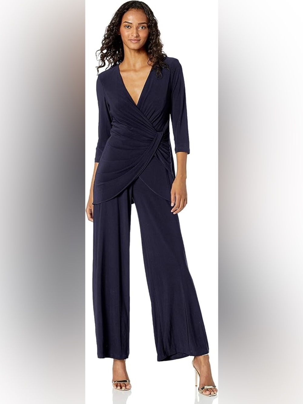 Adrianna Papell Navy Wrap-Front Wide-Leg Jumpsuit
